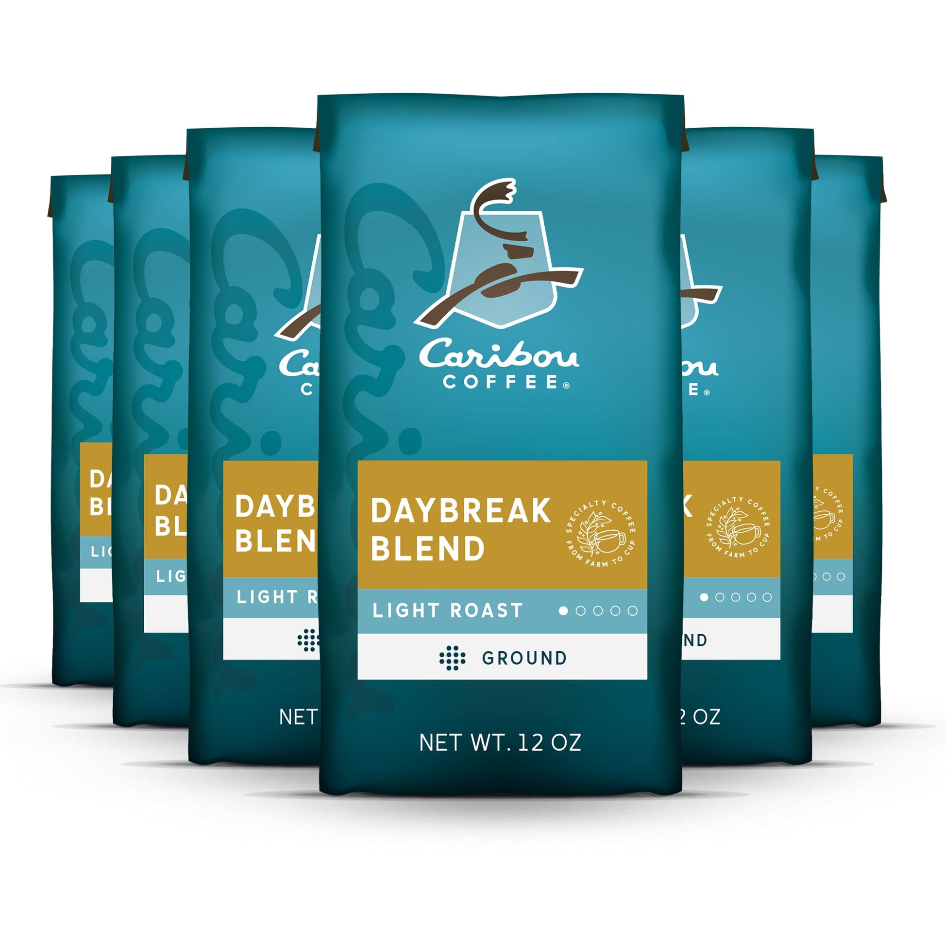 Caribou Coffee, Light Roast Ground Coffee - Daybreak Blend 72 Ounces (6 Bags Of 12 Ounces)