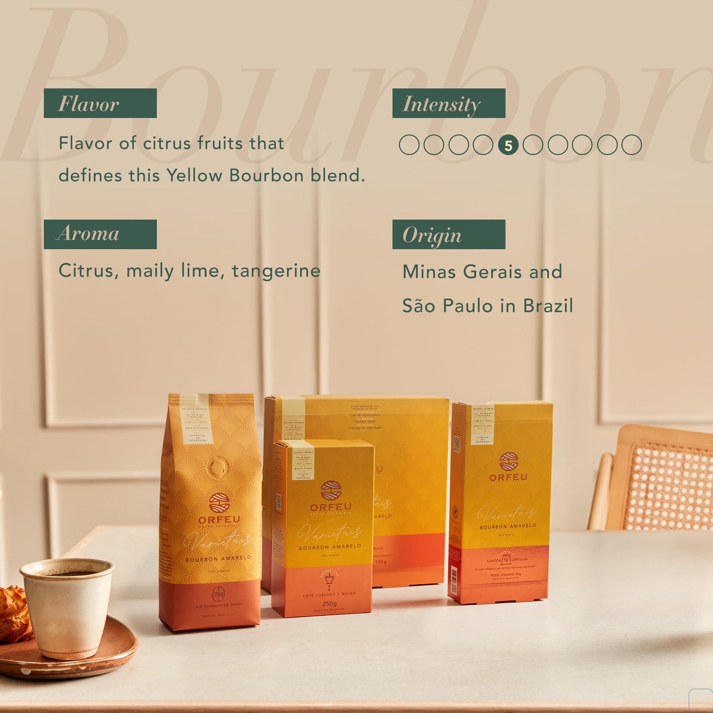 CAFÉ ORFEU Special Coffee Yellow spirit-inspired flavor 100% Arabica Light Medium Roast 8.8oz