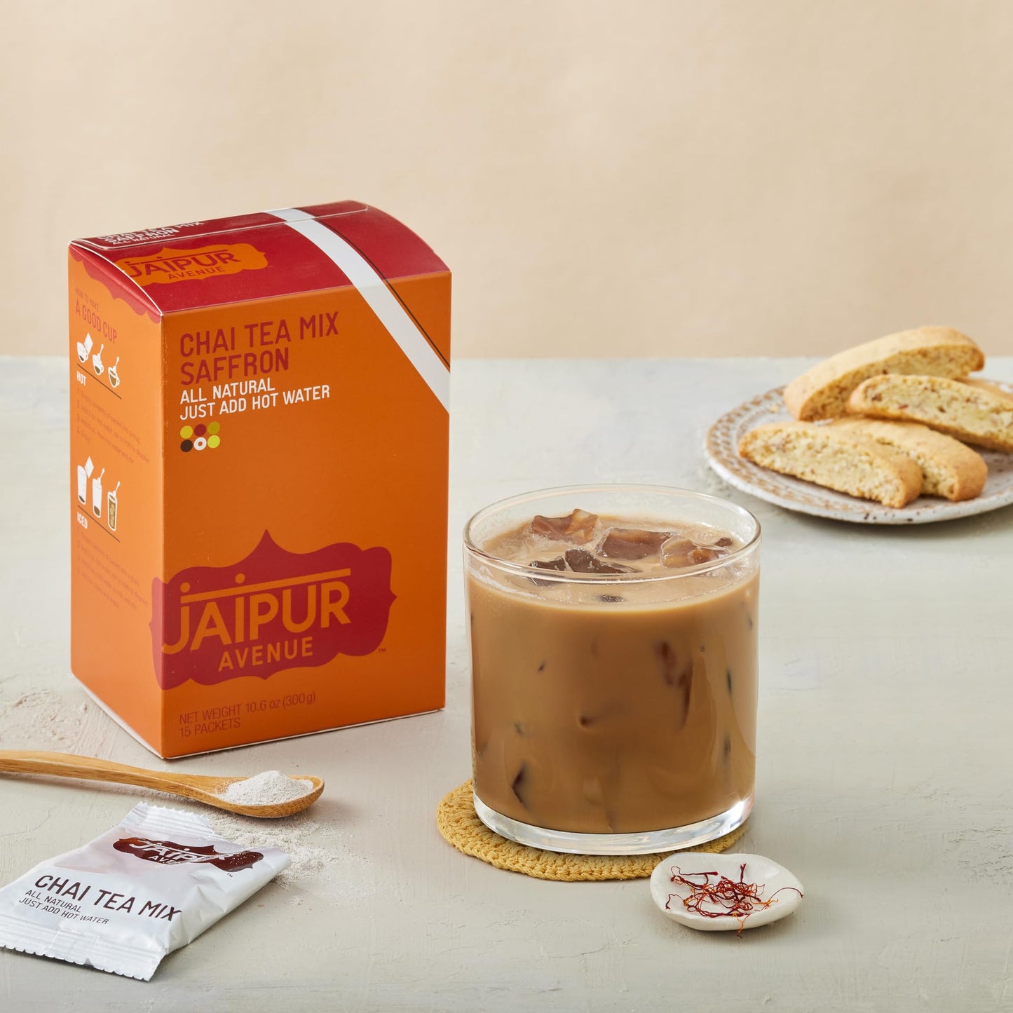 Jaipur Avenue Saffron Chai Tea Mix Crafted With All-Natural Assam Black Tea, Saffron, Cardamom, Cane Sugar, And Premium Dry Milk