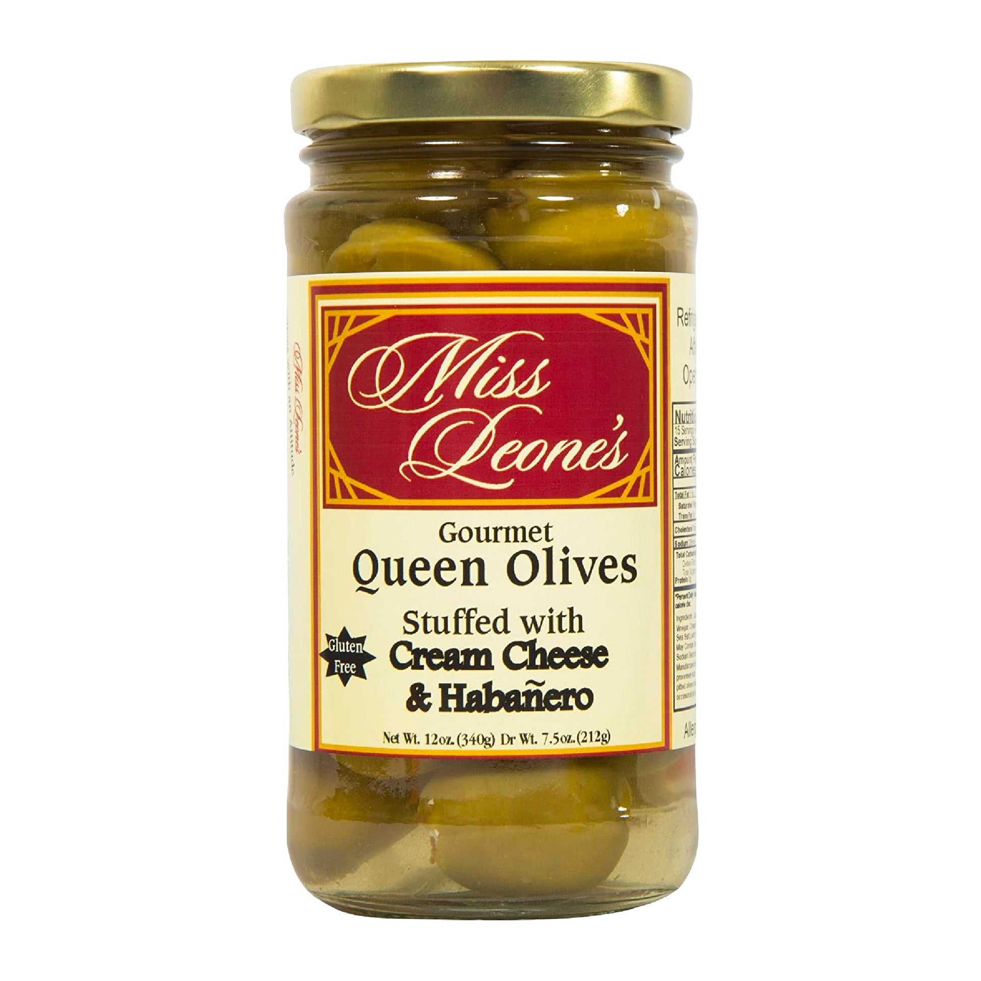 Leonard Mountain Miss Leone's Cream Cheese & Habanero Stuffed Queen Olives, Pack of 3, 12 Oz.
