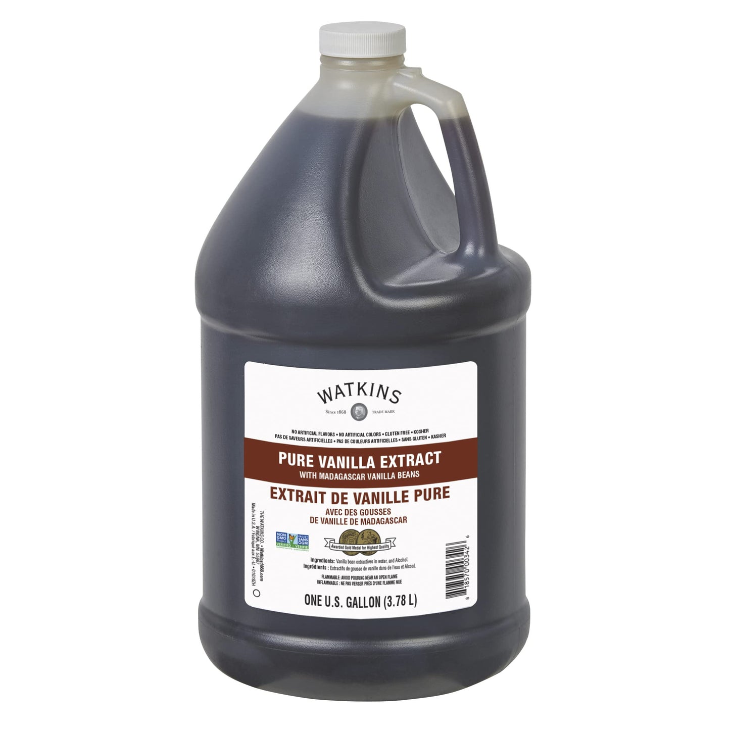 Watkins Pure Vanilla Extract, With Madagascar Vanilla Beans, Non-Gmo, Kosher, 1 Gallon Bottle, 1-Pack