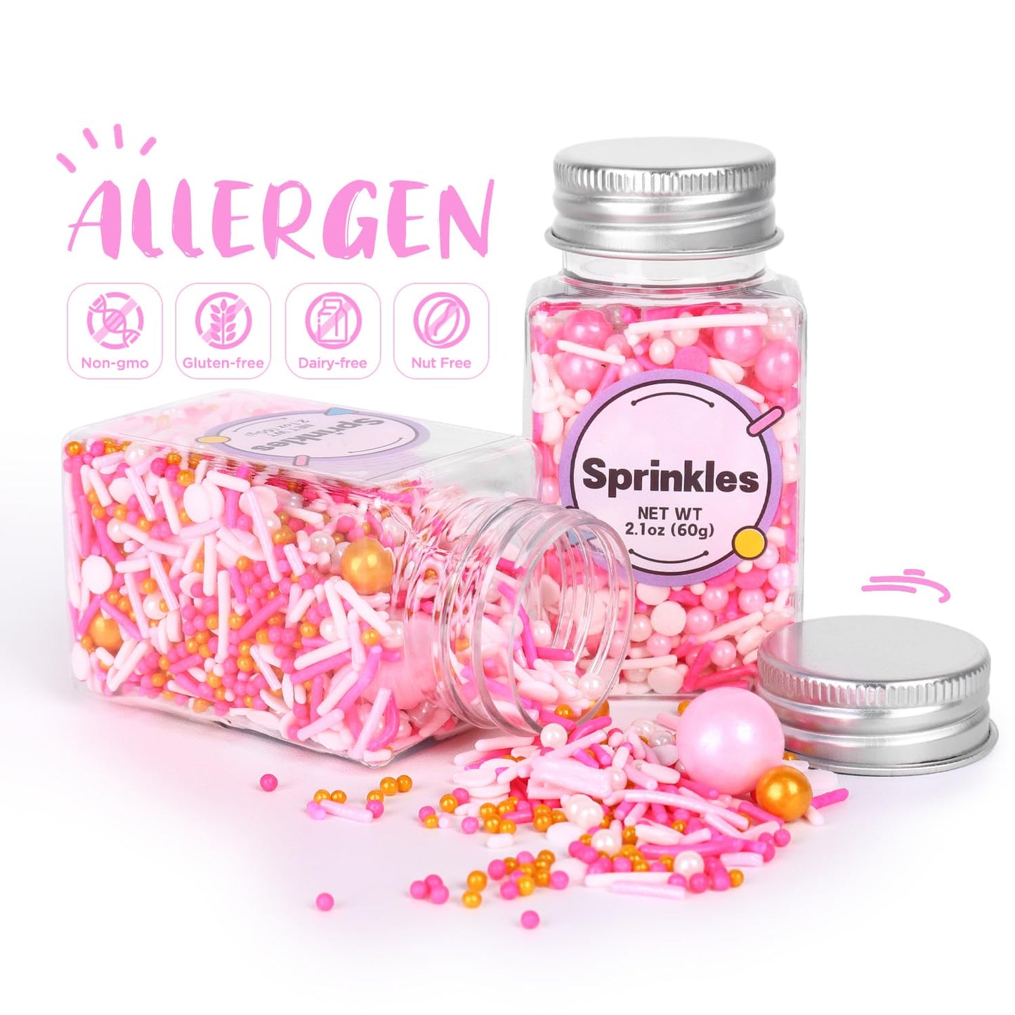Edible Pink Sprinkle, Valentines Sprinkles Dessert Decorating, Confetti Sprinkle, Pearl Sprinkle, Pink Jimmies Sprinkle For Cake