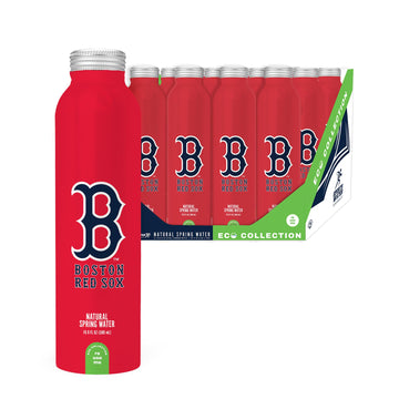 Sports Water PULSE Boston Red Sox Natural Spring Water - BPA-Free Aluminum Bottles - 12 Pack - Red - Model 673676012518