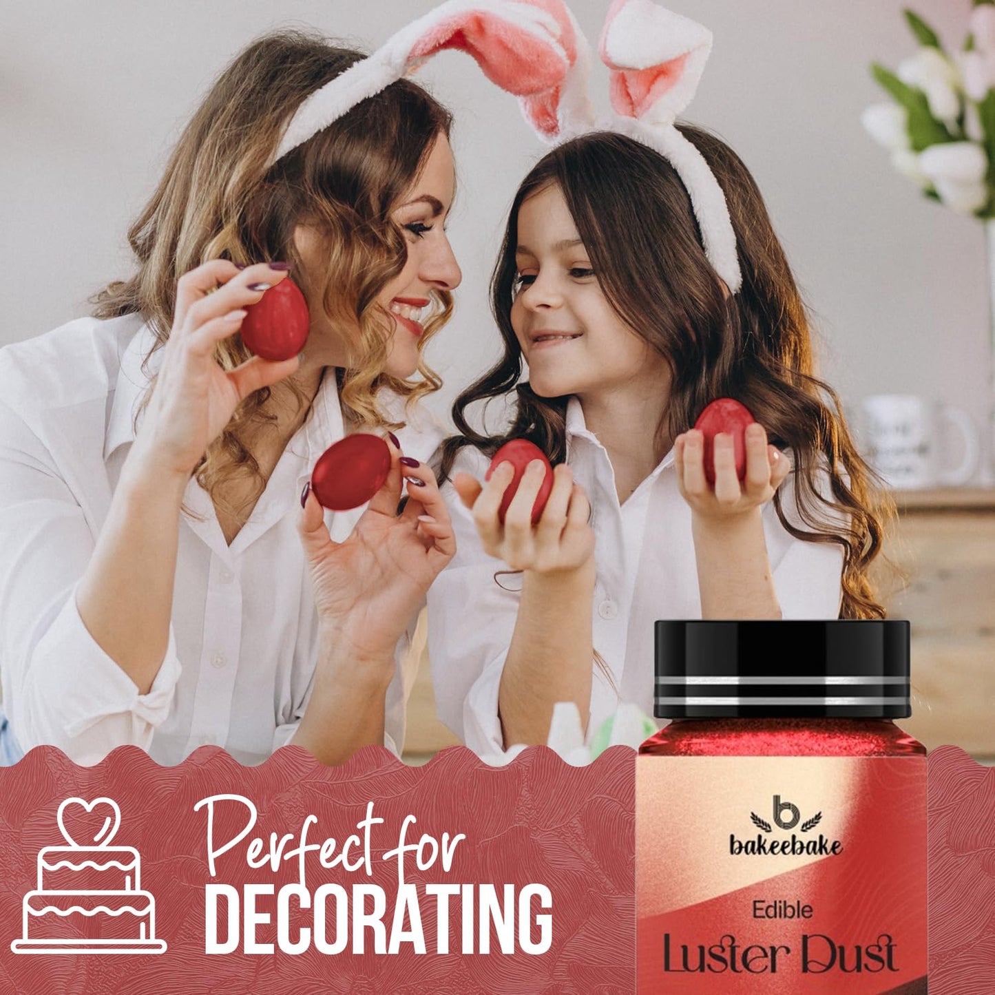 Bakeebake Luster Dust Edible 15G - Edible Glitter For Drinks & Desserts - Gluten Free Edible Red Dust For Cake Decorating - Tast