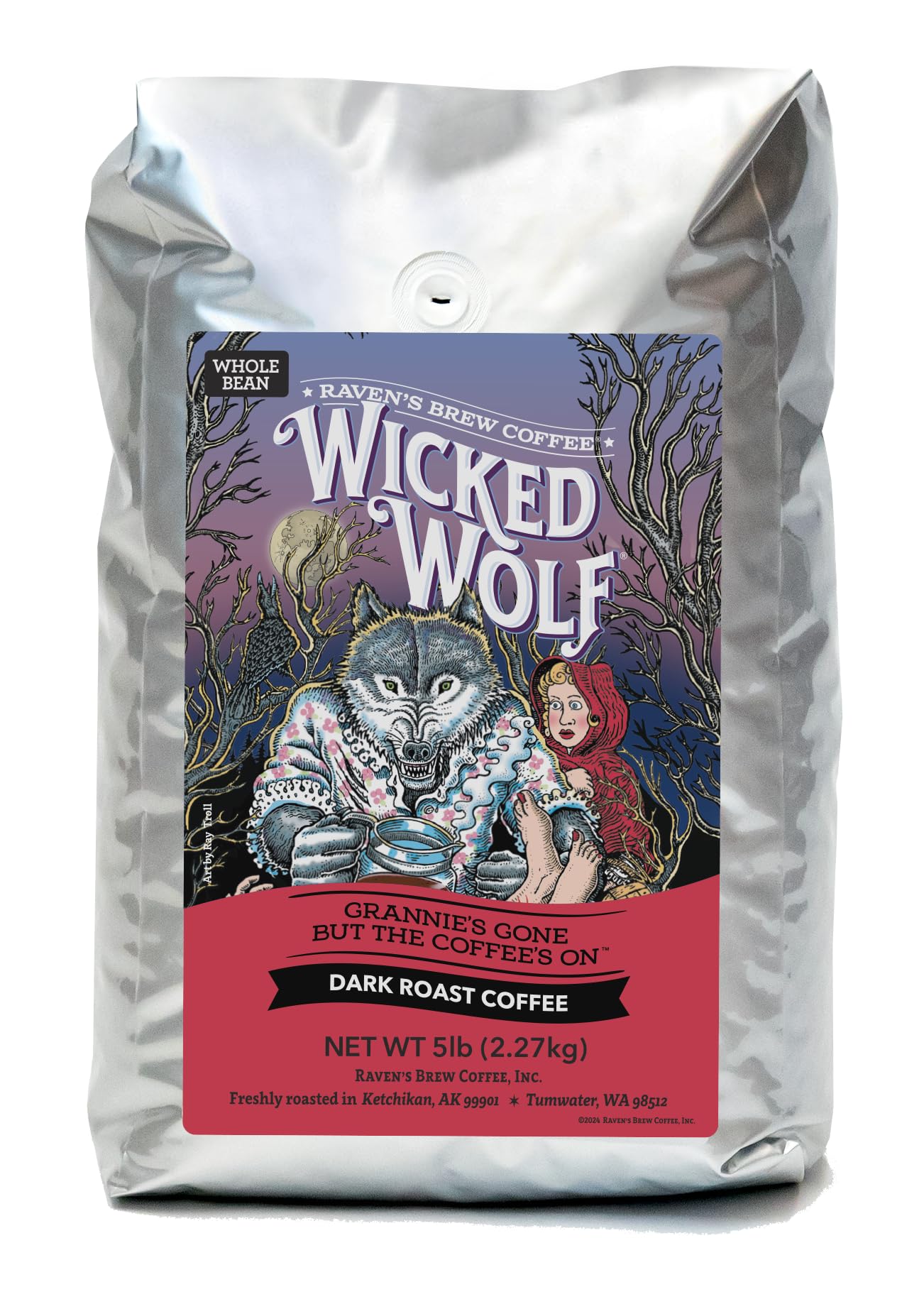 Raven'S Brew Coffee Full Bodied Coffee Dark Roast Whole Bean - Wicked Wolf 5Lb