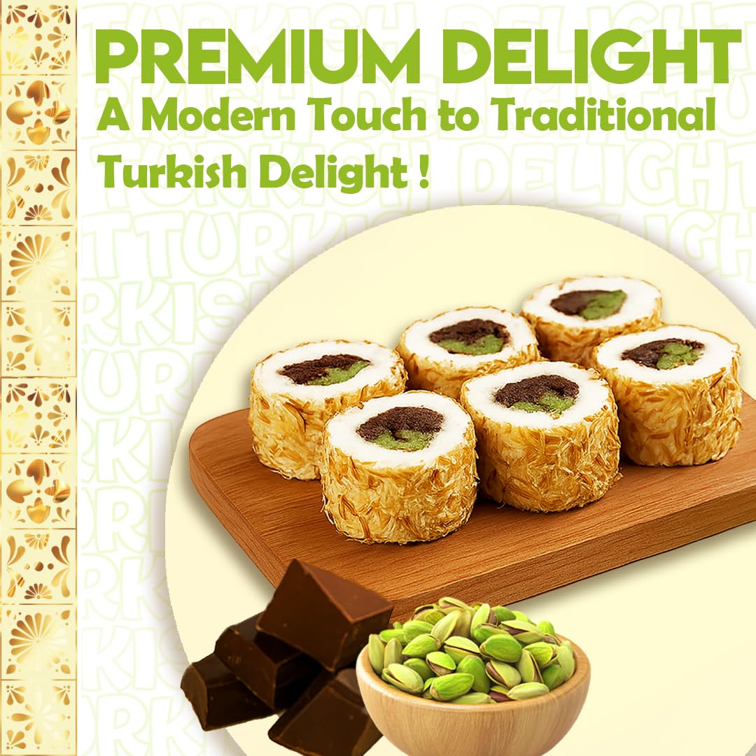 GÜLLÜOGLU Turkish Delight with Dubai Chocolate Filling, 200g (6 pieces), Gourmet Middle Eastern Candy