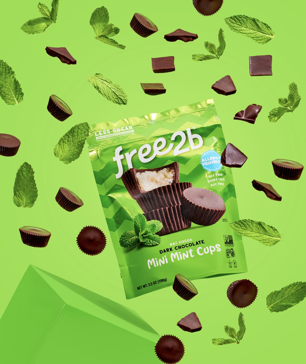 Free 2b Dark Chocolate Mint Mini Cups - Gluten-Free, Dairy-Free, Nut-Free - 3.5 oz Resealable Bag