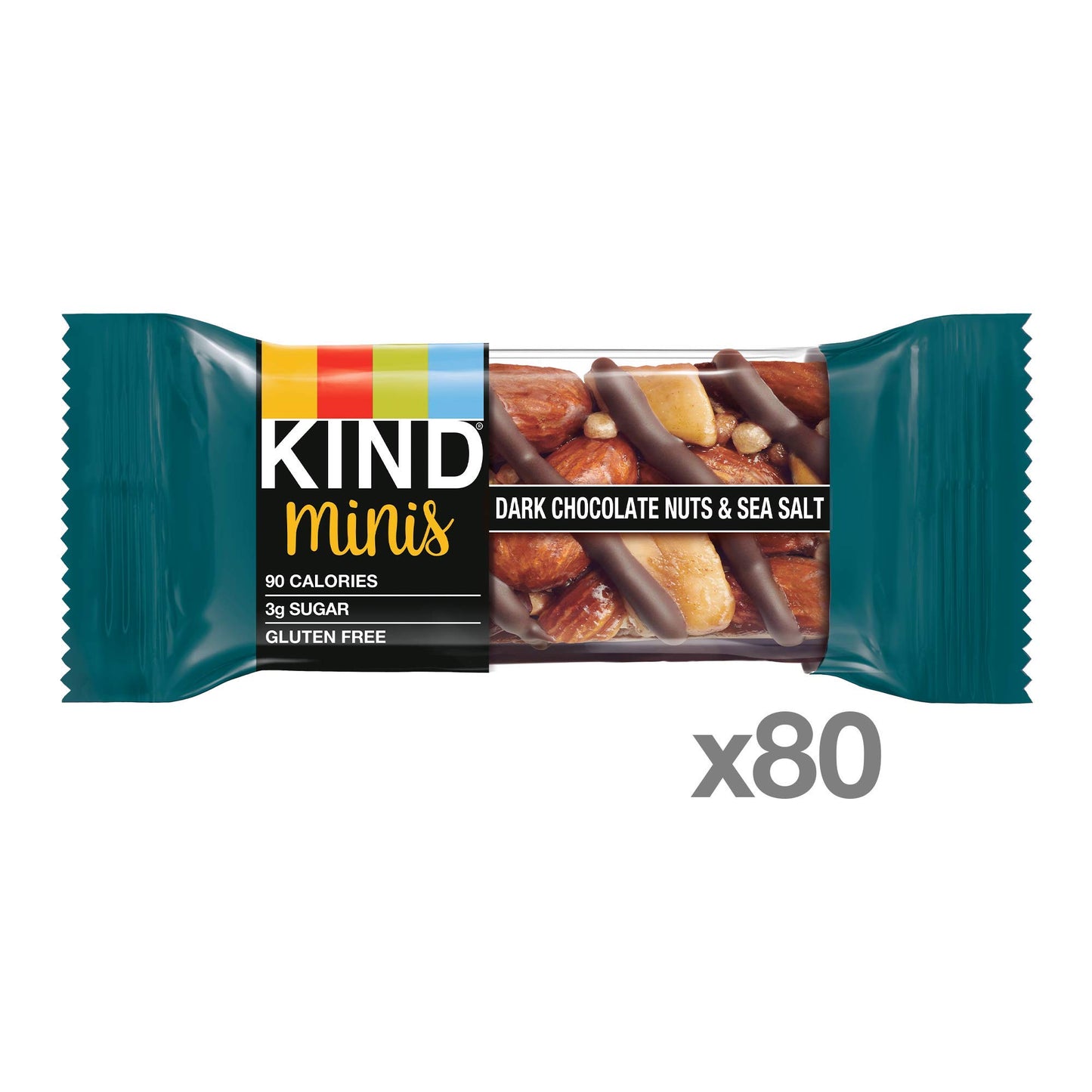 KIND Bar Minis, Dark Chocolate Nuts & Sea Salt, Gluten Free, 100 Calories, Low Sugar, 80 Count
