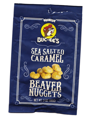 Buc-Ees Beaver Nuggets Sea Salted Caramel Sweet Corn Puff Snacks Texas Bucees (Pack Of 8 Bags)