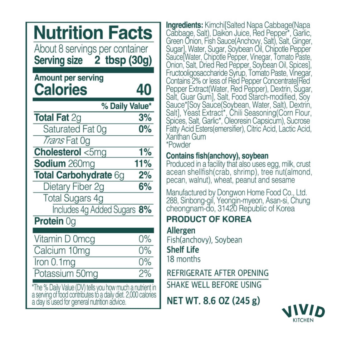 Vivid Kitchen Kimchi Chipotle Mayo - Korean Fusion Sauce - 8.6 Oz Bottle - Bold, Spicy, Creamy Condiment - No Msg Or Preservativ