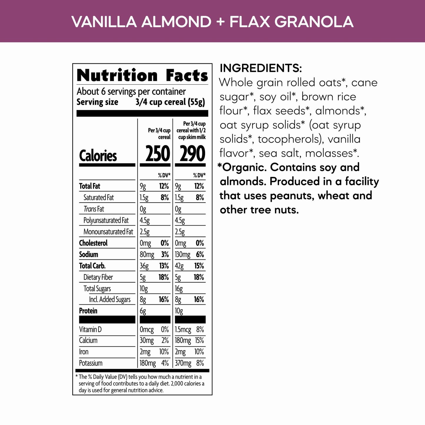 Natures Path Organic Vanilla Almond + Flax Granola, 11.5 oz (Pack of 6), Non-GMO