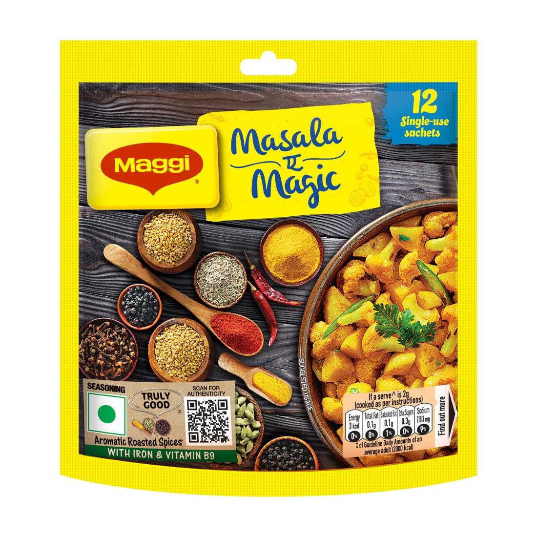 Maggi Masala-Ae-Magic Vegetable Masala, All In One | 72Grams Pouch (6Gm X 12 Sachets) Powder