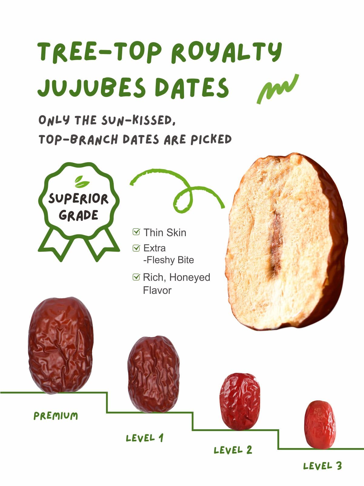 Naturebliss Jujube Dates, Sun Dried Fruit Snacks, Non-GMO, 16 OZ Pack