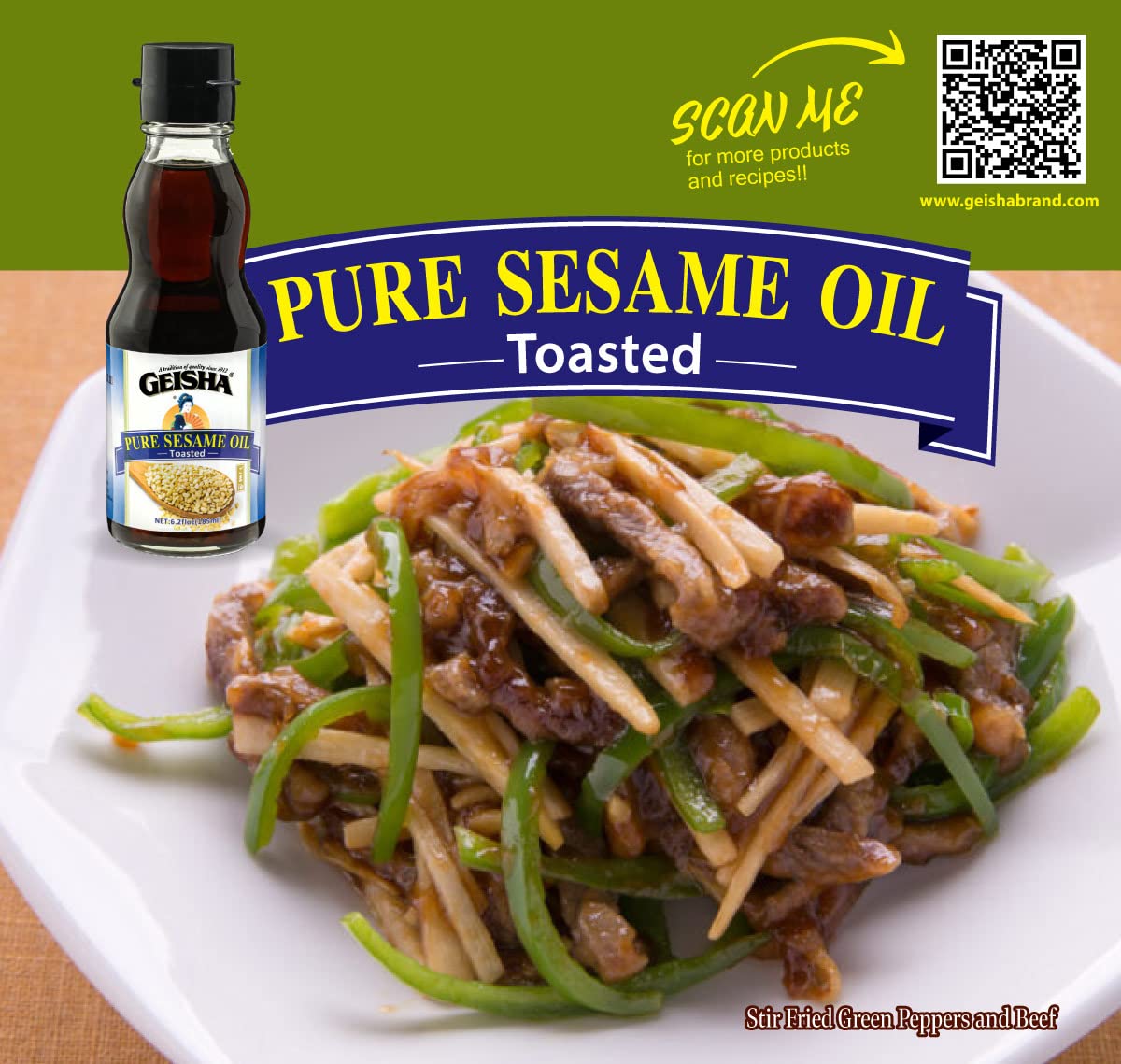GEISHA Pure Sesame Oil, Toasted, Kosher Certified, Vegan, Gluten Free, 6.2 FL OZ, Pack of 12