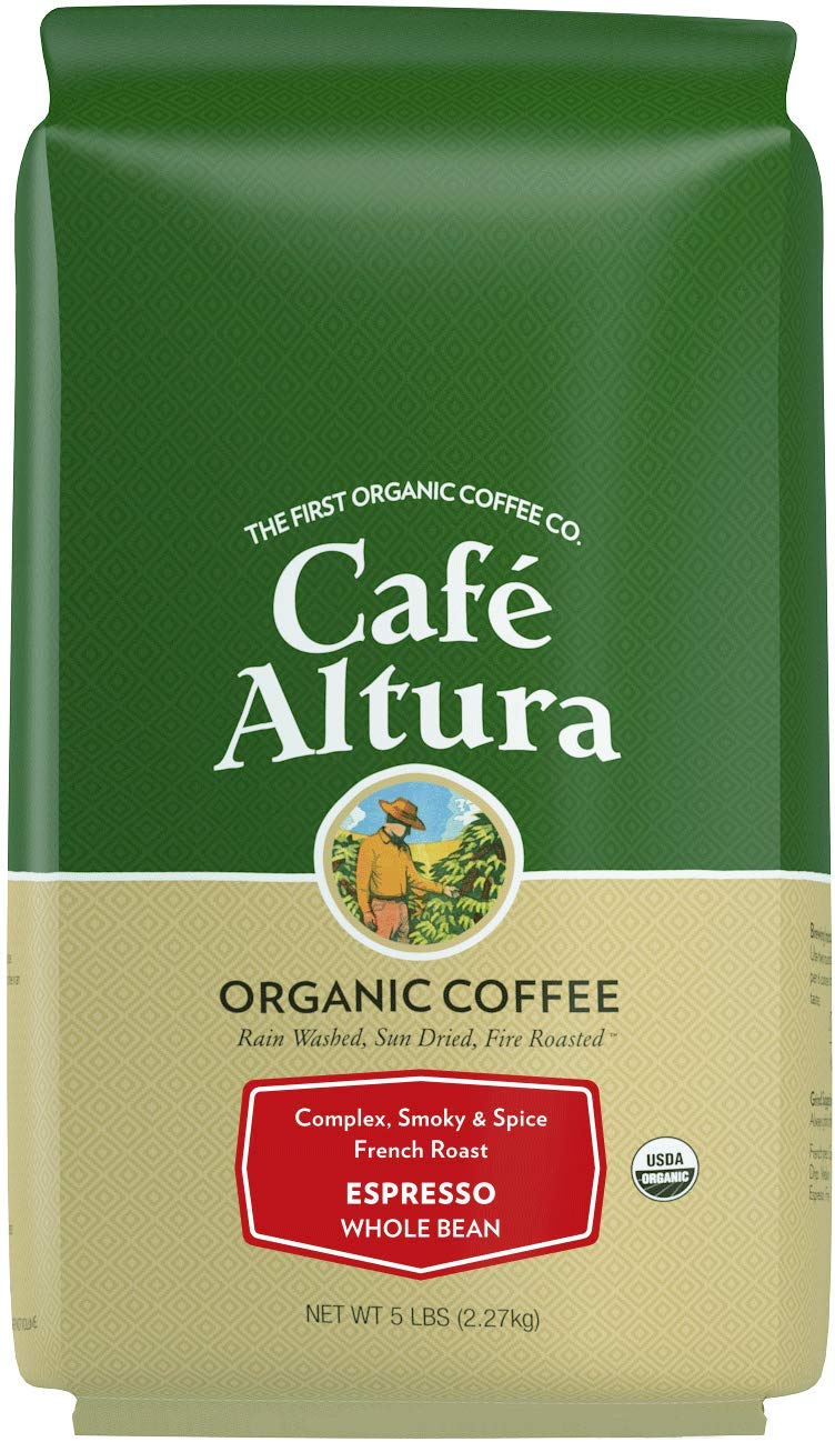 Cafe Altura Organic Coffee Whole Bean Organic Coffee, 5 Pound, Espresso, 80 Oz