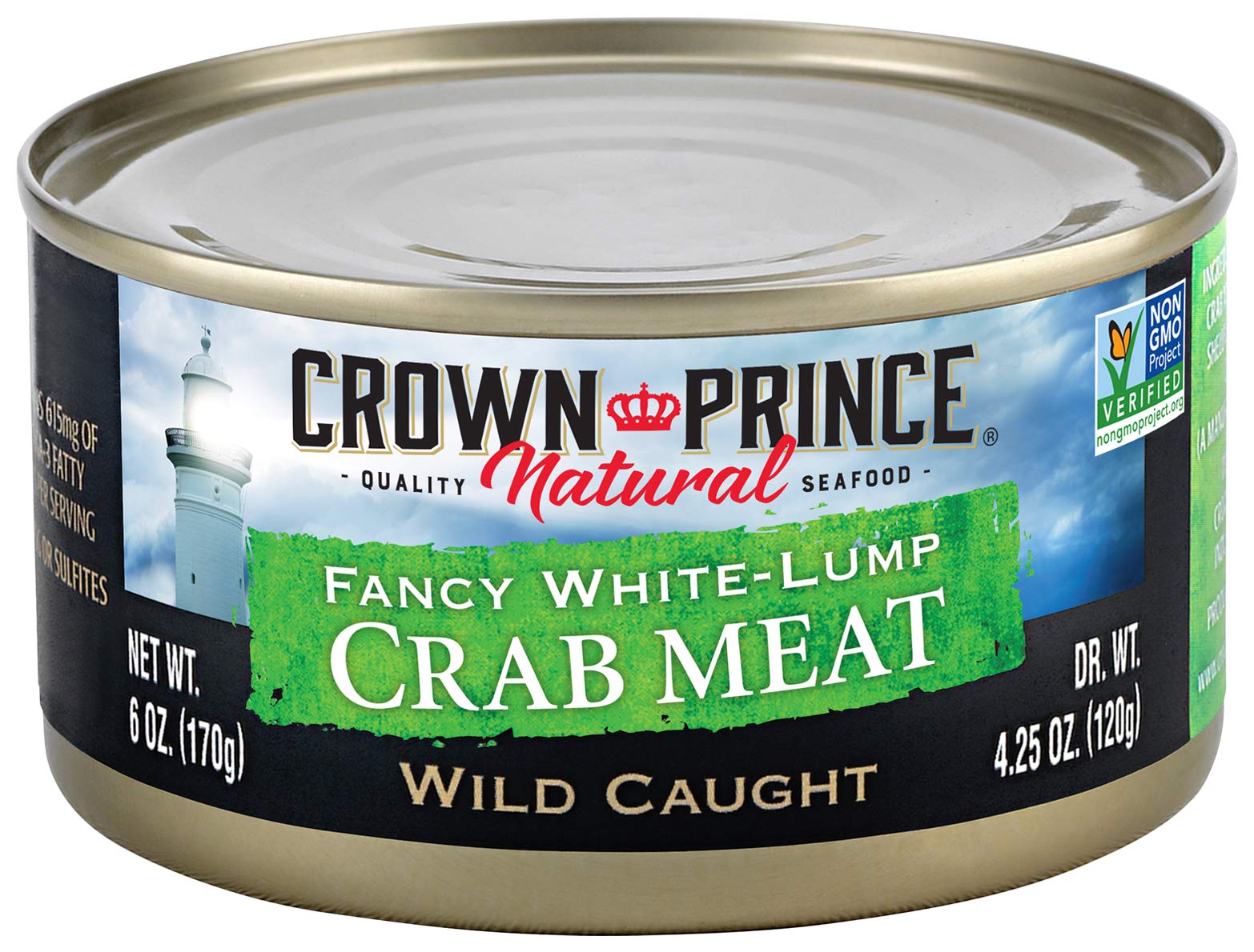 Crown Prince Crab Meat, Natural Fancy White-Lump, 6 Ounce Cans, Pack of 12