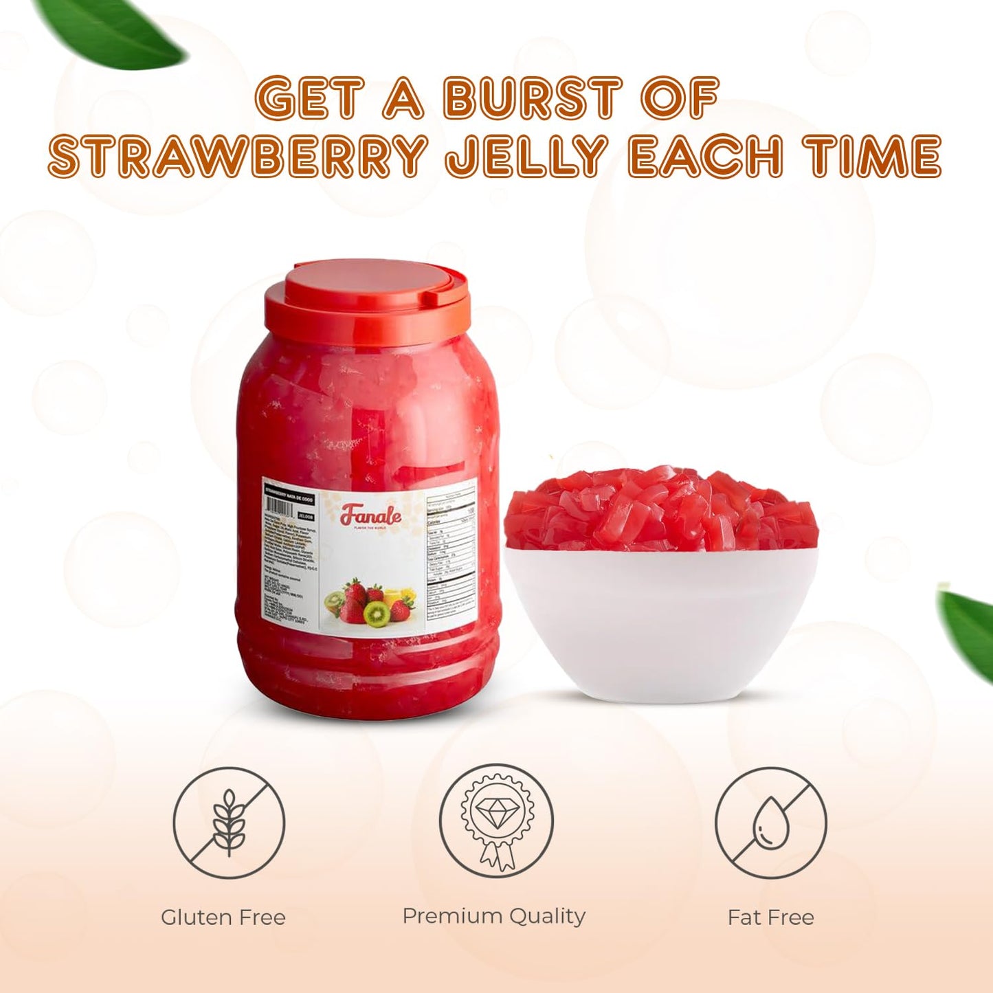 New Fanale Coconut Jelly Topping Nata De Coco For Boba Tea | Ice Cream | Yogurt | Smoothie | Milk Tea | Desserts (Strawberry, 8.