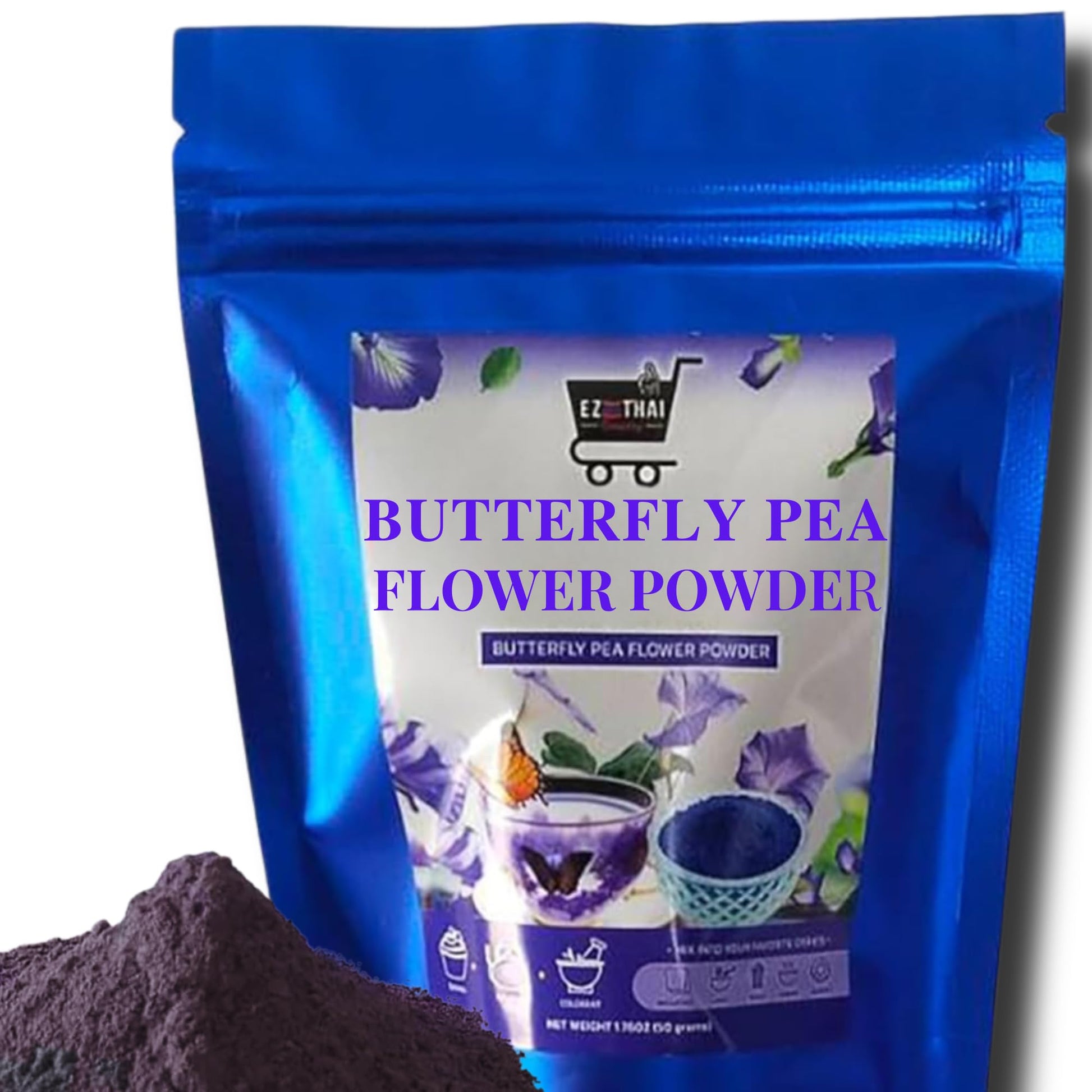 EZ THAI Pure Butterfly Pea Flower Powder 1.76oz (50g) | 100% Natural Blue Herbal Tea | Vibrant Color for Drinks & Food | Natural