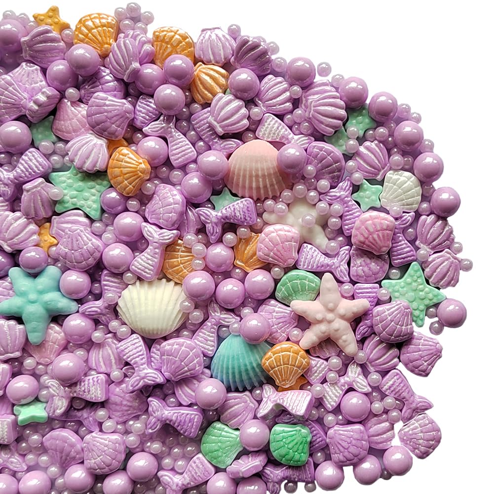 Homankit Mermaid Sprinkle Sweets Sprinkles For Baking Dessert Cupcake Cake Topper Starfish Shell Pearl Mermaid Candy Mix 3.53 Ounces Purple