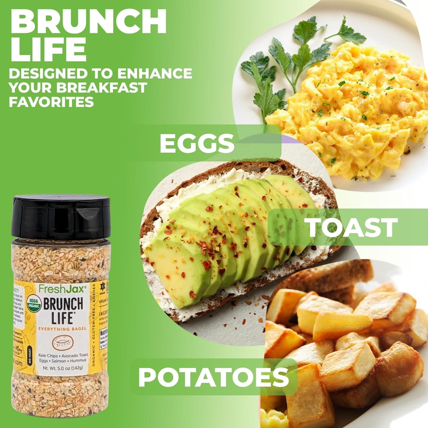 Freshjax Organic Everything Bagel Seasoning - Brunch Life (5.0 Oz Bottle) Non Gmo, Gluten Free, Keto, Paleo, No Preservatives Ev