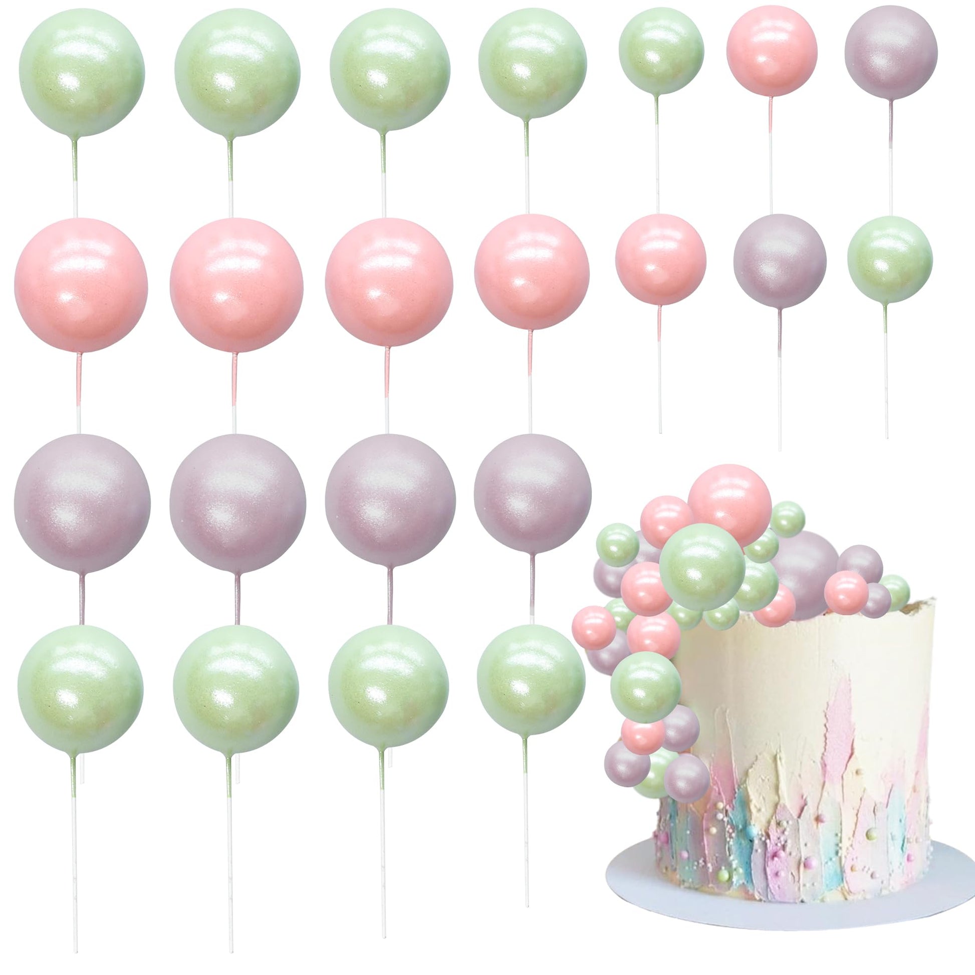 Ephlyn 30Pcs Balls Cake Topper Foam Ball Cake Picks Mini Balloon Diy Cake Insert Topper Decoration For Baby Shower Party Cake De