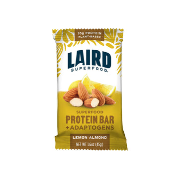Laird Superfood Functional Protein Bars – Protein Bar But Better With Real Ingredients, Functional Mushrooms 10G Plant-Based Protein, 6G Fiber - Non-Gmo - Lemon Almond, 10 Count (Pack Of 1)