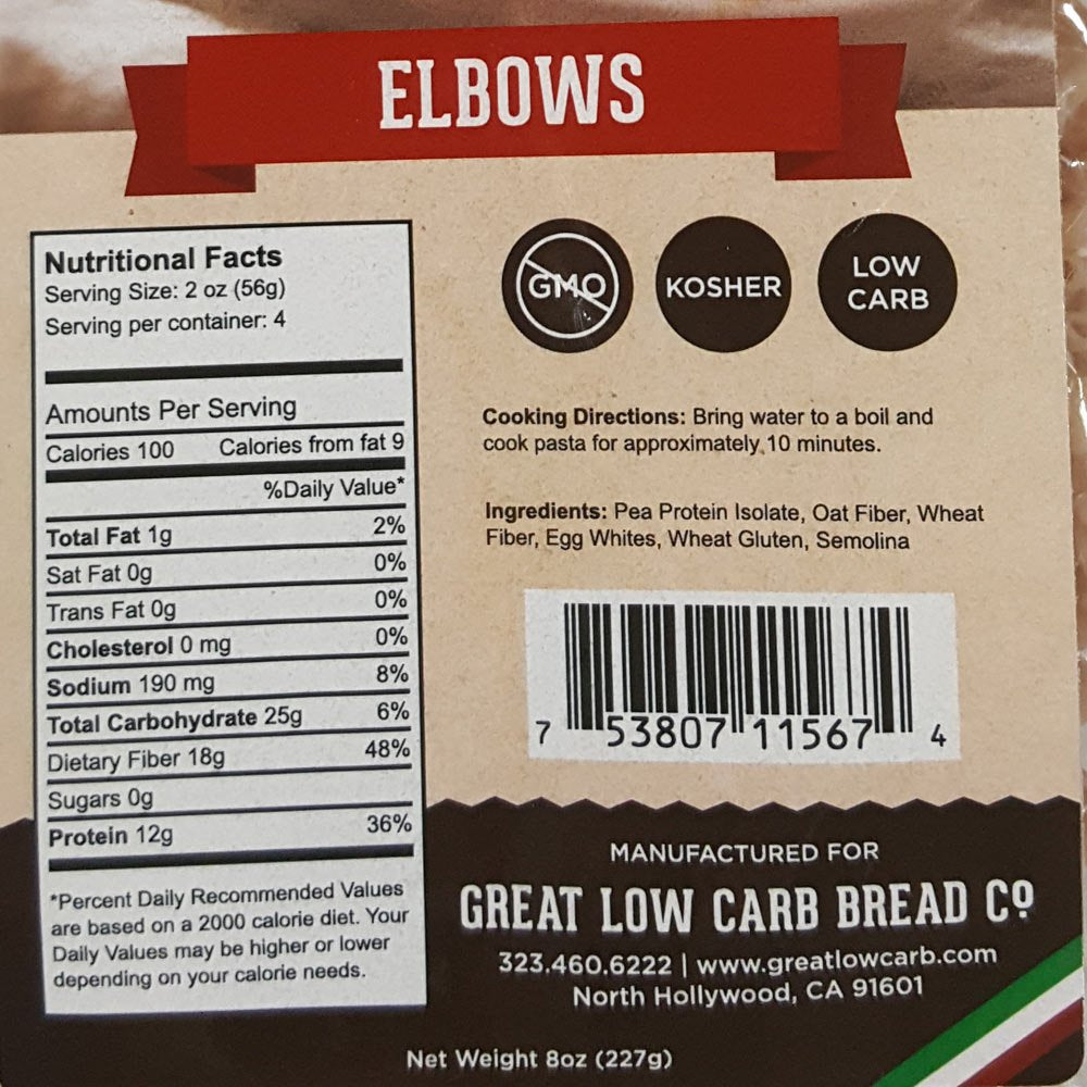 Great Low Carb Bread Co. Low Carb Pasta Elbows 8 oz. (Original Version)