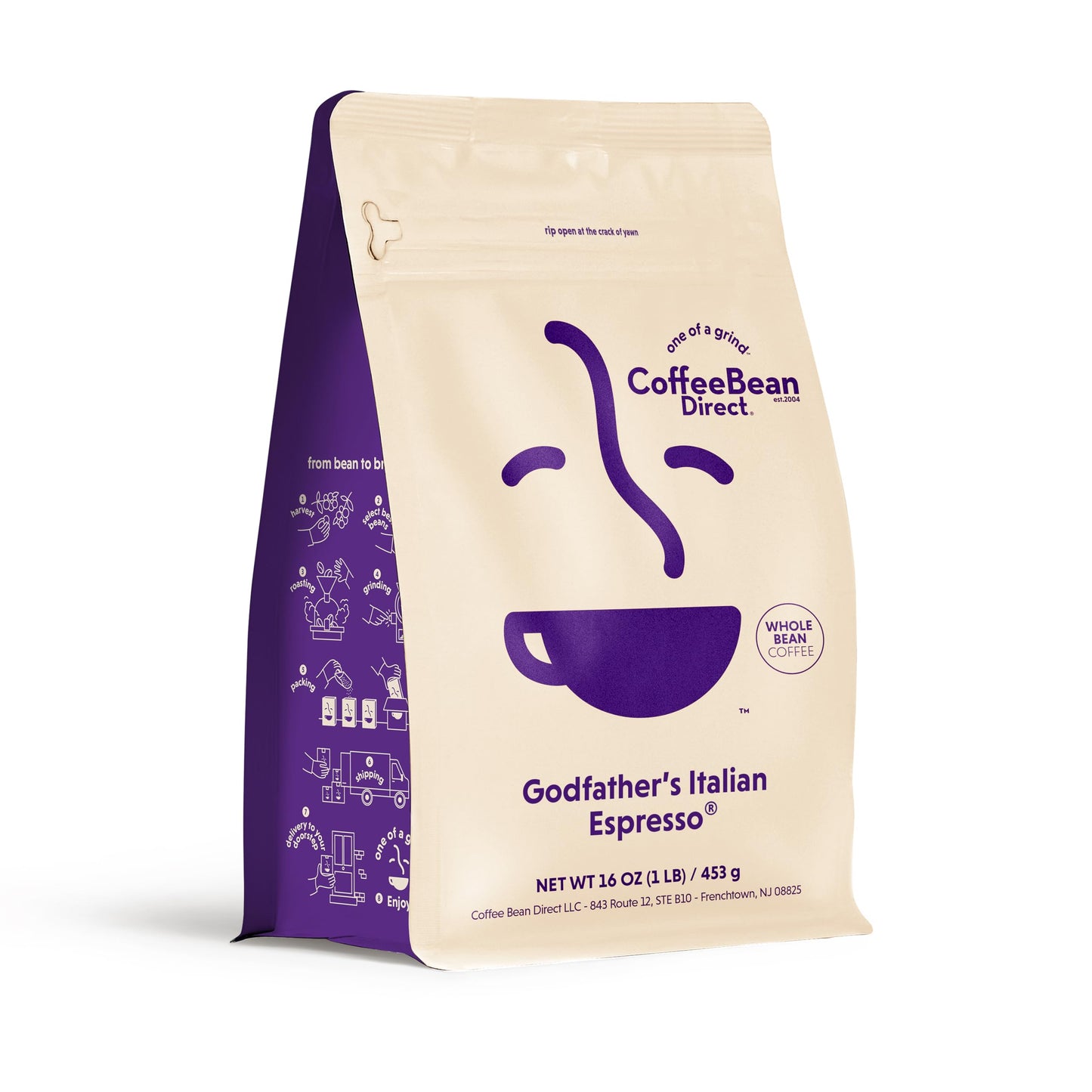 Coffee Bean Direct Godfathers Italian Espresso, Whole Bean Coffee, Dark Roast, 1 Pound Bag (Pack of 1)