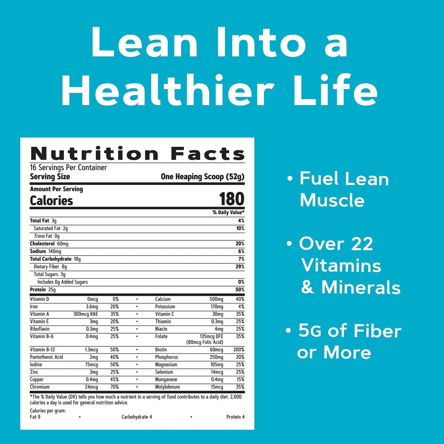 GNC Lean Shake 25 Meal Replacement Powder, Weight Management, With 25g Protein and High Fiber, Keto, Banana, 16 Servings