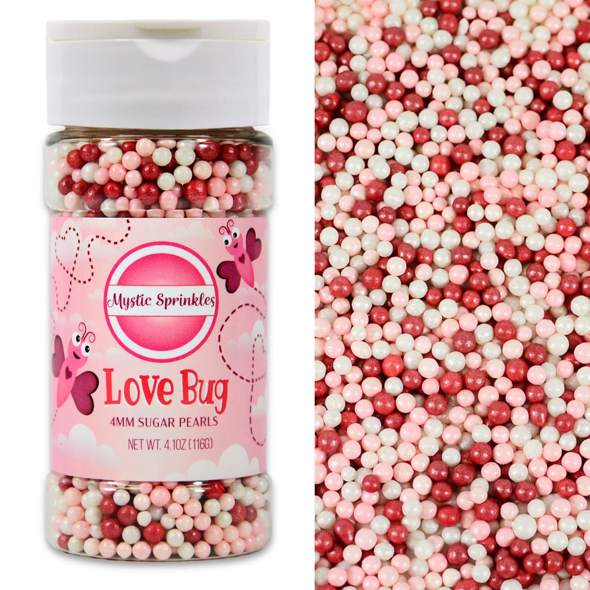 Mystic Sprinkles Valentine's Day Sprinkle Mixes (Love Bug Sugar Pearls 4.1oz)