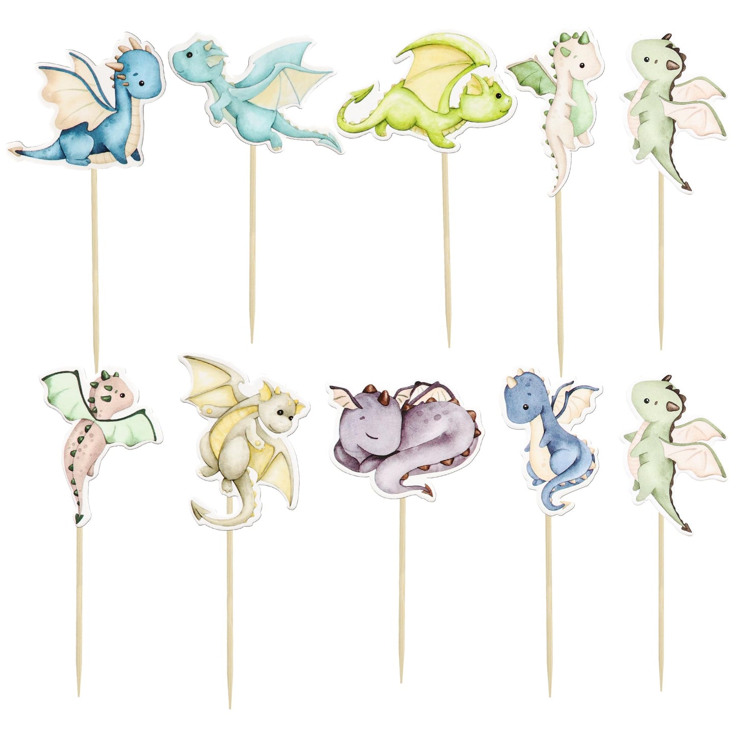 Ephlyn 36Pcs Dragon Party Cupcake Toppers Dragon Birthday Party Decoration Fantasy Dragon Cake Decorations For Flying Dragon Bab