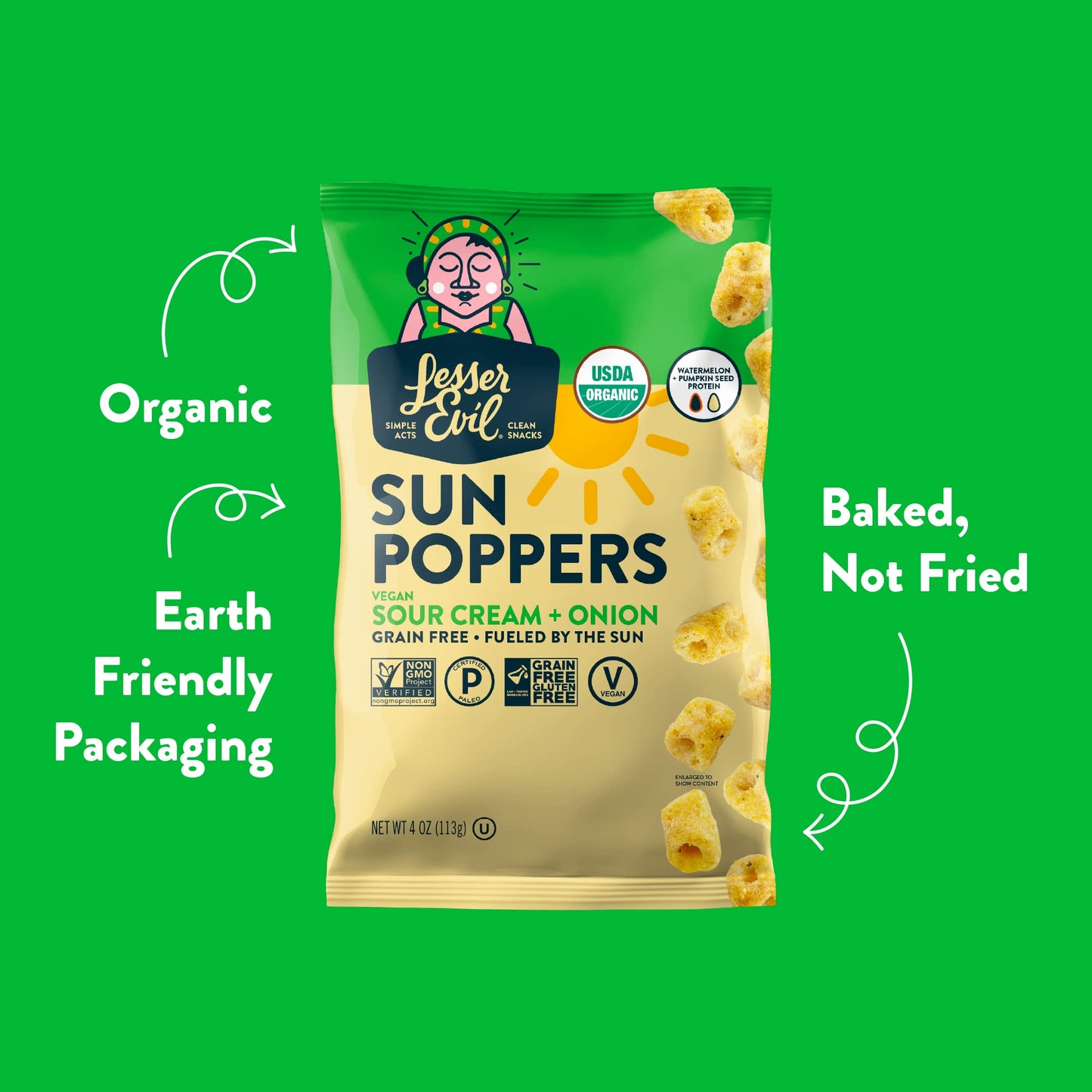 Lesserevil Sour Cream And Onion Sun Poppers 4 Oz