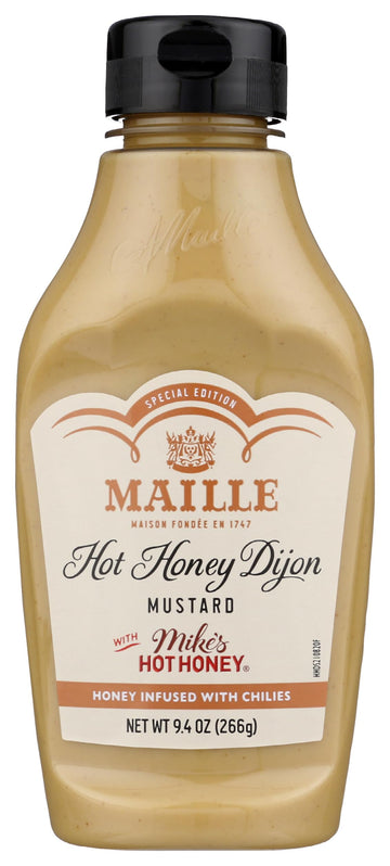 Maille Hot Honey Dijon Mustard, Honey Infused with Chilies, Kosher, Gluten Free, 9.4 Ounce (Pack of 6)