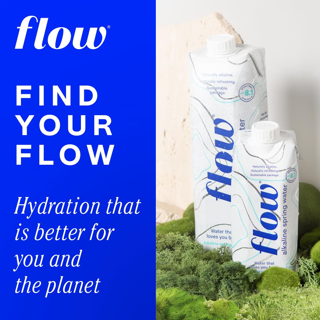 Flow Alkaline Spring Water - Peach & Blueberry Flavor, 12 Pack of 1L BPA-Free Bottles, Naturally Alkaline with Electrolytes