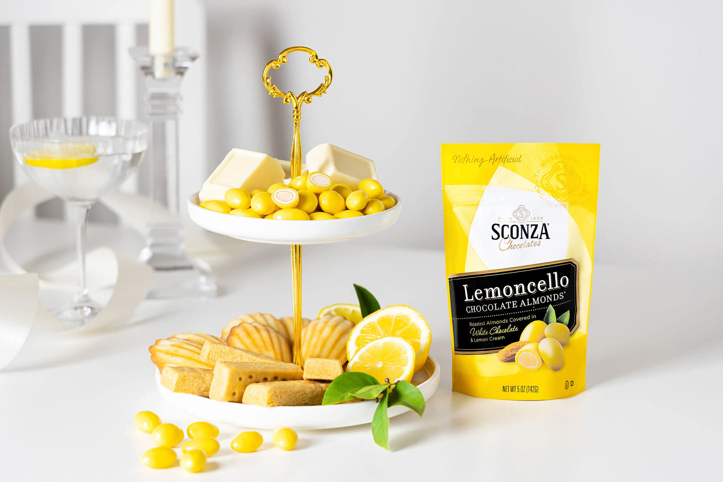 Sconza Lemoncello Lemon Cream & White Chocolate Almonds | Inspired By Italy'S Lemon Groves | Made In The Usa | Pack Of 3 (5 Ounc