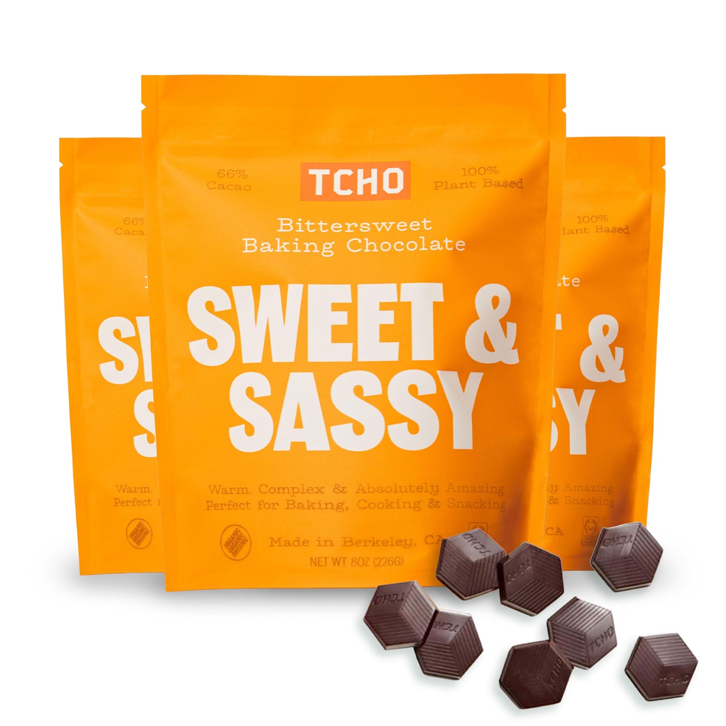 Tcho Sweet & Sassy 66% Dark Chocolate Baking Couvertures (3 Bag) | Organic & Fair Trade Certified | Non Gmo, Non-Dairy, Vegan, S