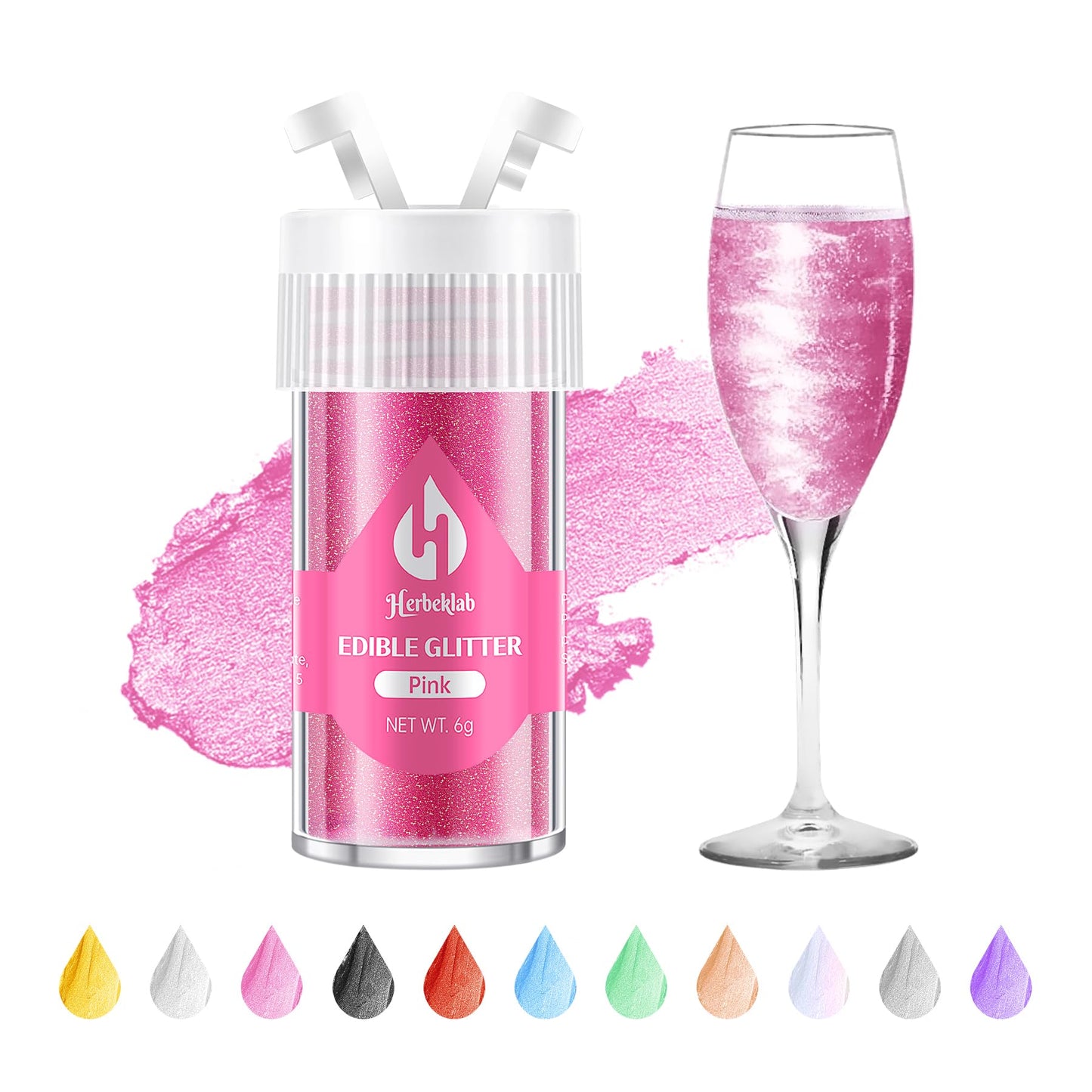 Pink Edible Glitter For Cocktails - 6G Pink Luster Dust Edible Drink Glitter Food Grade Metallic Shimmer Powder Cake Sprinkles F