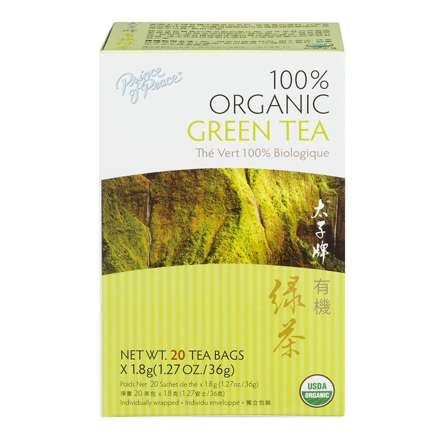 Prince of Peace Organic Green Tea - 4 Pack, 20 Tea Bags Each, Unsweetened, Lower Caffeine Alternative to Coffee
