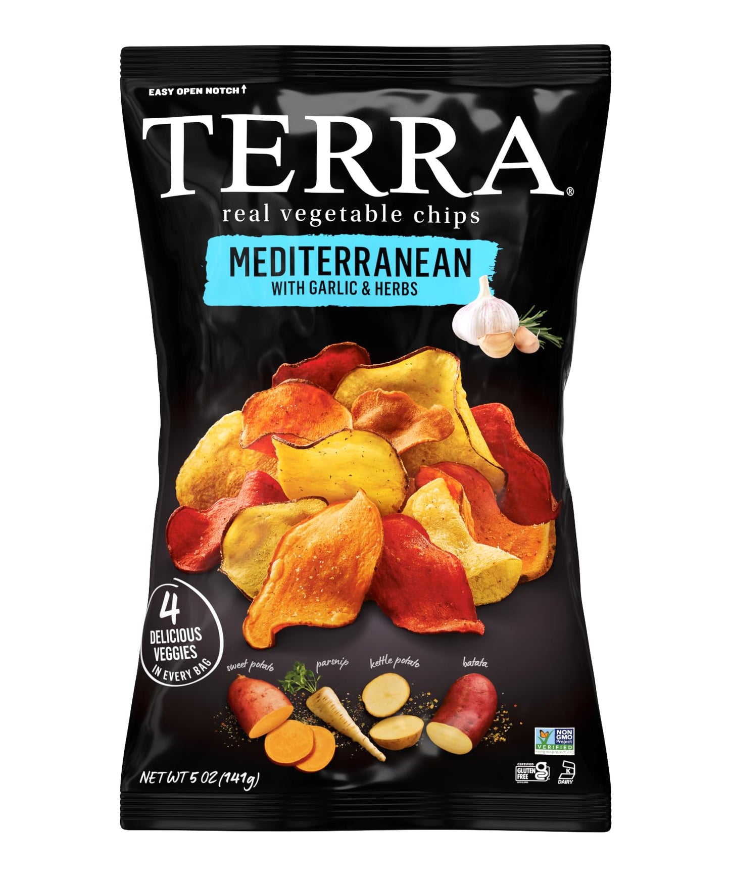 Terra Vegetable Chips, Mediterranean Garlic & Herbs Real Vegetable Chips, 5 Oz (Pack Of 6)