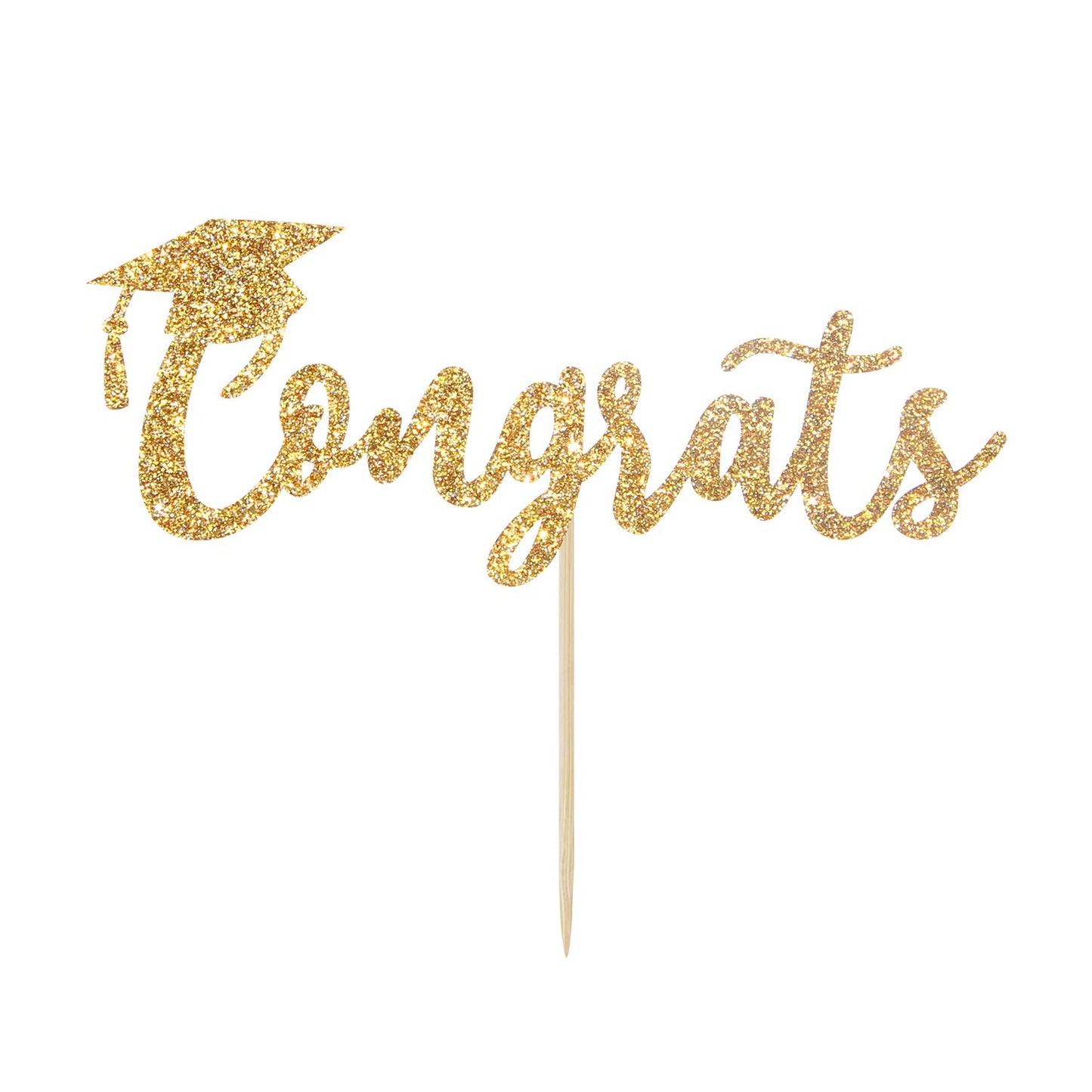 Gold Glitter Congrats Cake Topper - Congrats Grad Cake Decor - 2022 High School/ College/Senior Graduation Party Decorations Sup