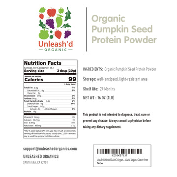 UNLEASHD ORGANIC Organic Pumpkin Seed Protein Powder 16 Ounce 2-Pack, Plant-Based, Non-GMO, Vegan, No Artificial Sweeteners