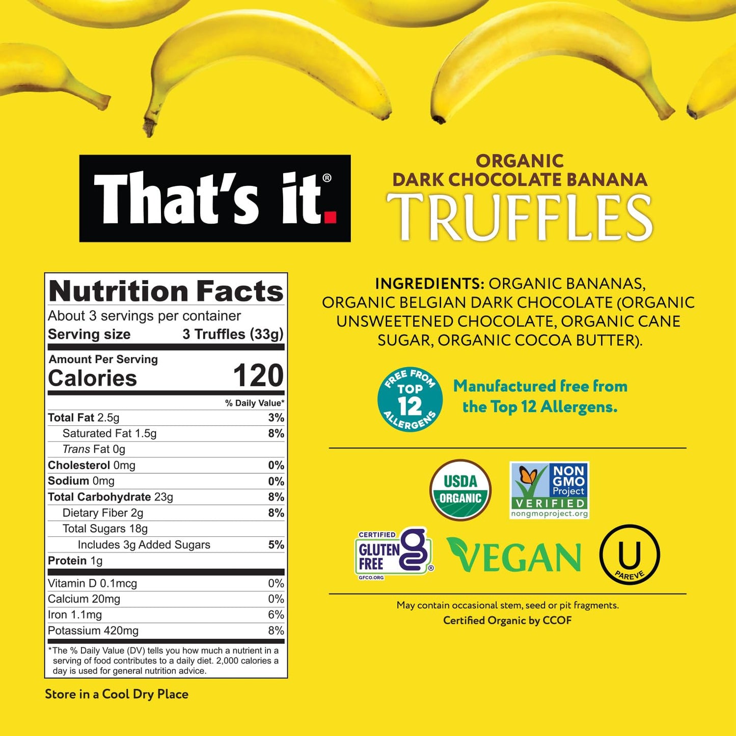 Thats it Organic Dark Chocolate & Banana Truffles. 100% Plant-Based, Vegan, Gluten-Free, All Natural, 33 Calories per Truffle (
