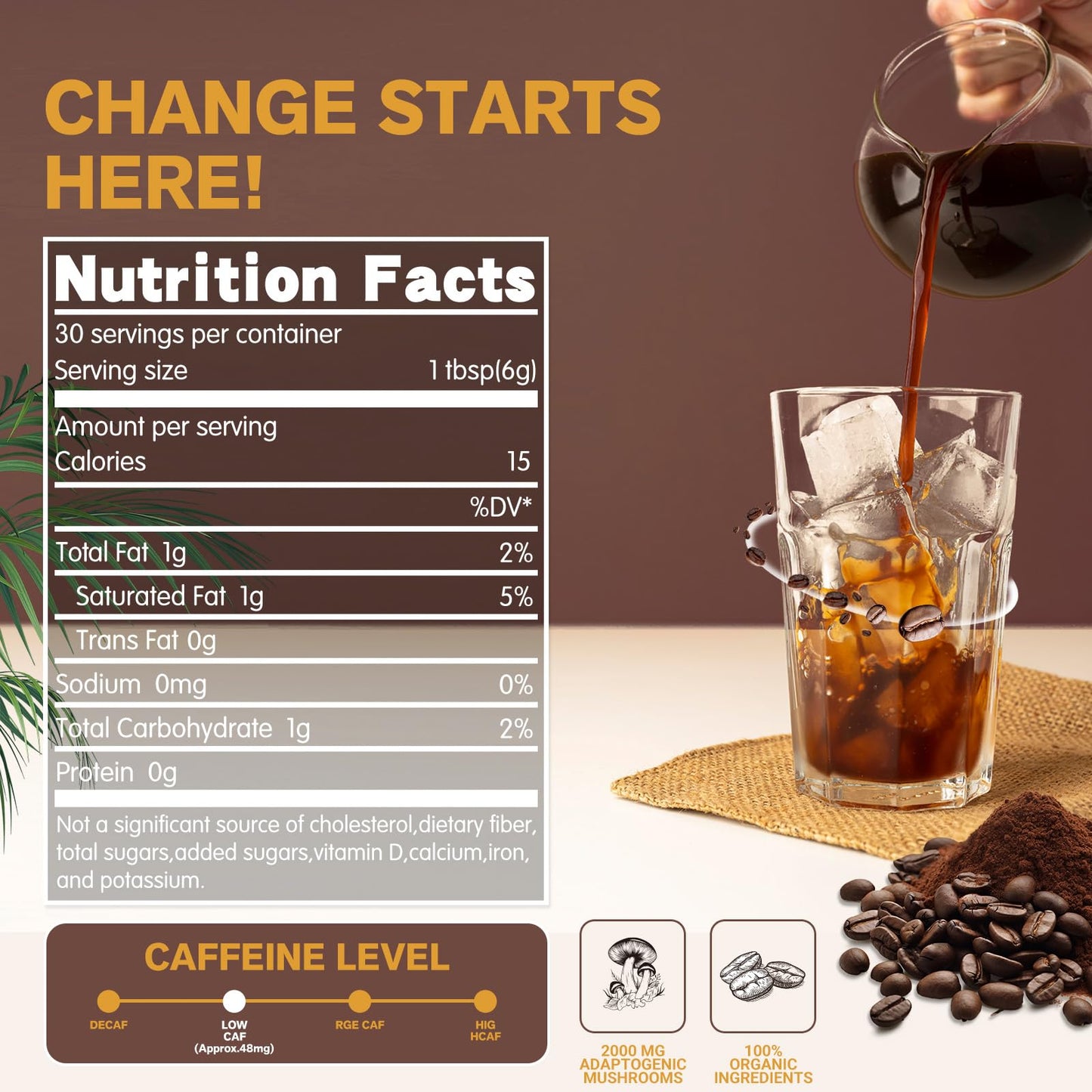 Mushroom Coffee, Instant Mushroom Coffee Organic With 6 Mushrooms Lions Mane, Cordyceps, Turkey Tail & Other For Energy, Focus,