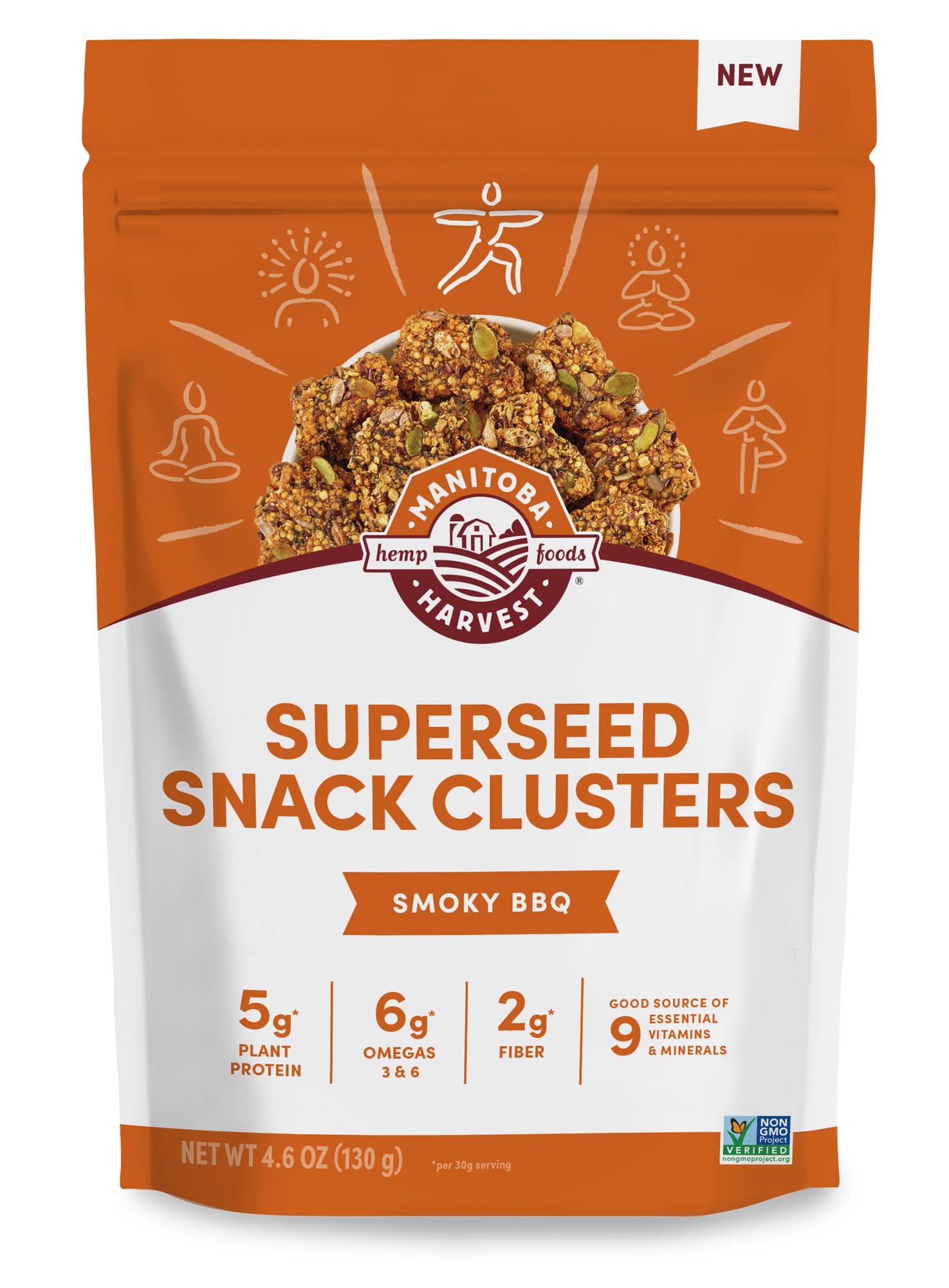 Manitoba Harvest Superseed Snack Clusters, Smoky BBQ - 5g Plant Based Protein and 6g Omegas 3 & 6 per 30g Serving - Non-GMO, Veg