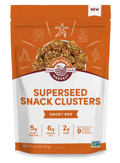 Manitoba Harvest Superseed Snack Clusters, Smoky BBQ - 5g Plant Based Protein and 6g Omegas 3 & 6 per 30g Serving - Non-GMO, Veg