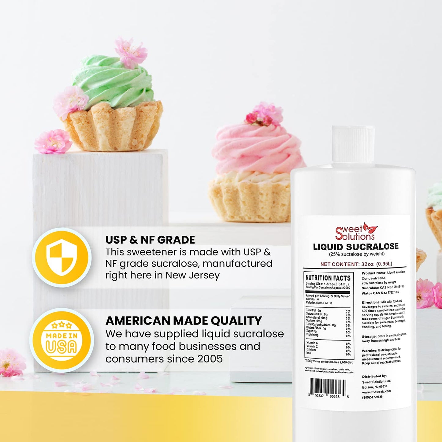 EZ-Sweetz Concentrated Liquid Sucralose Sweetener, 25% Sugar Alternative, 32 oz. Bulk, Zero Calories, No Carbs, 2-Pack