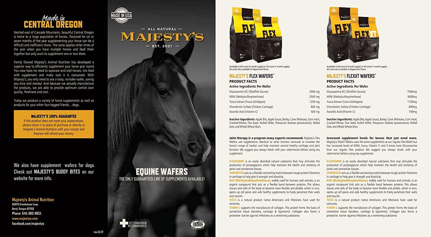 Majestys Flex Wafers - Joint Support dietary product for Horses - Glucosamine, MSM, Chondroitin - 60 Count - Peppermint Flavor