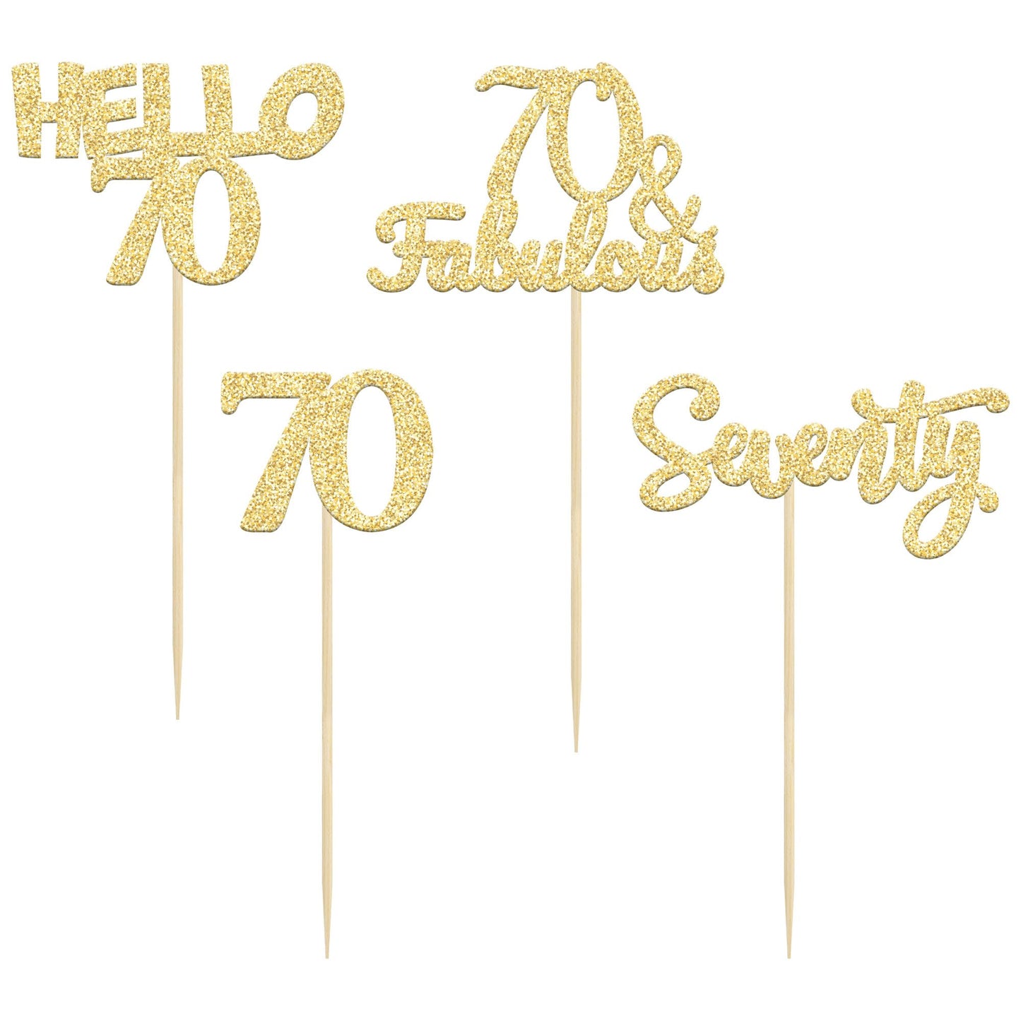 Gyufise 24Pcs Gold Glitter 70Th Birthday Cupcake Toppers Hello 70 Seventy Cake Toppers 70 & Fabulous Cupcake Picks For 70Th Birt