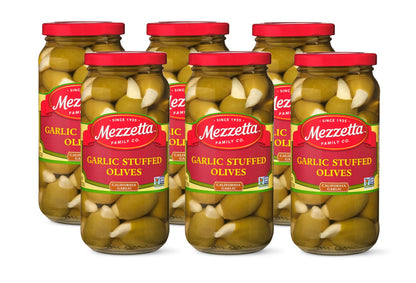 Mezzetta Garlic Stuffed Olives - Greek Green Olives with Fresh Garlic from California - Savory Flavor for Grilled Steak and Appe