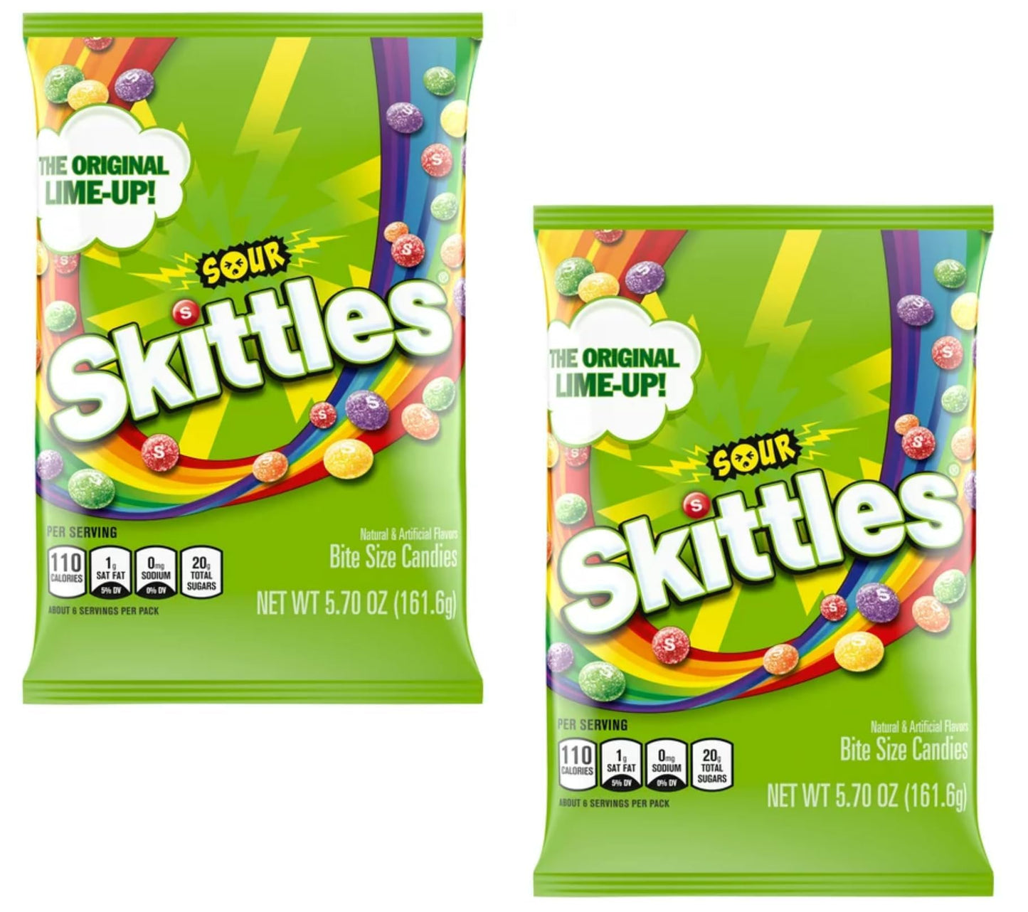 Skittle Sours Candy - Pack of 2 - Sour Outside and Sweet Inside - Bite Size Candy - Perfect for Sharing - Strawberry  G  Orange  Lemon  and Lime
